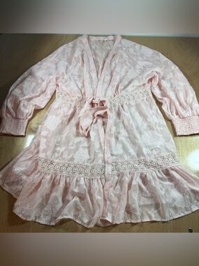 Dorothy Perkins Soft Pink Sheer Lace Tie-Waist Coverup Boho-Chic